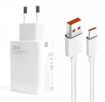 Xiaomi MDY-16-EF USB-A 33W kelioninis įkroviklis + kabelis USB-C baltos spalvos (Bulk pakuotė)