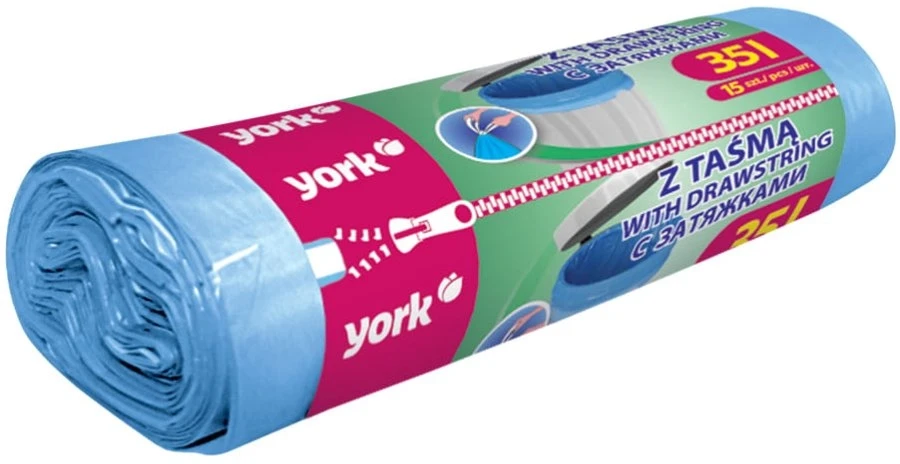 Šiukšlių maišai su 35L juosta 15vnt York atlaiko didelį svorį