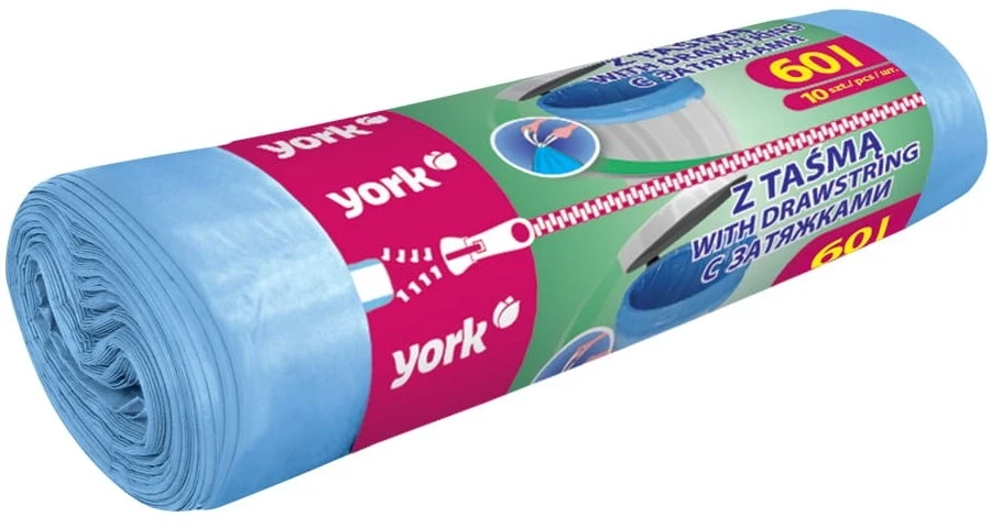 Šiukšlių maišai su juostele 60L 10vnt York