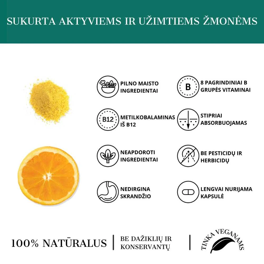 Grandininis pjūklas B kompleksas su Bioflavonoidais B COMPLEX TOGETHER RAW, 30 kaps.