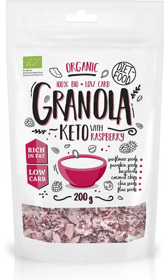 Ekologiška granola su avietėmis DIET FOOD, 200 g
