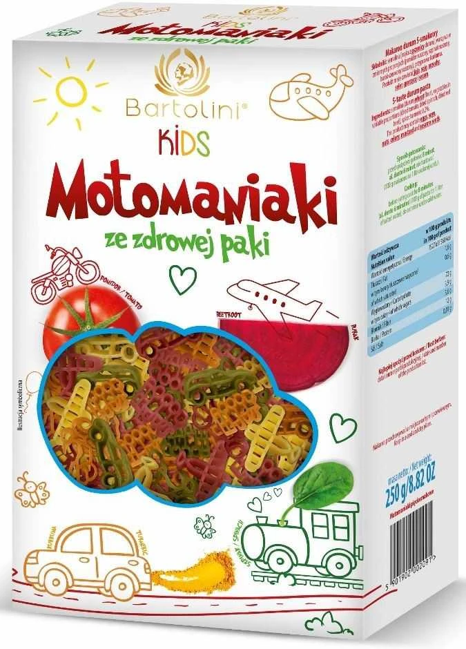 Grandininis pjūklas Tabit Ekologiški spalvoti, transporto priemonių formos makaronai BARTOLINI, 250 g