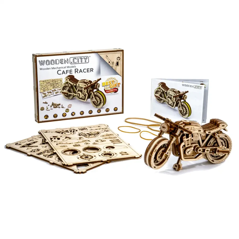 Dėlionė WOODEN CITY 3D Medinis Puzzle Cafe Racer Motociklas