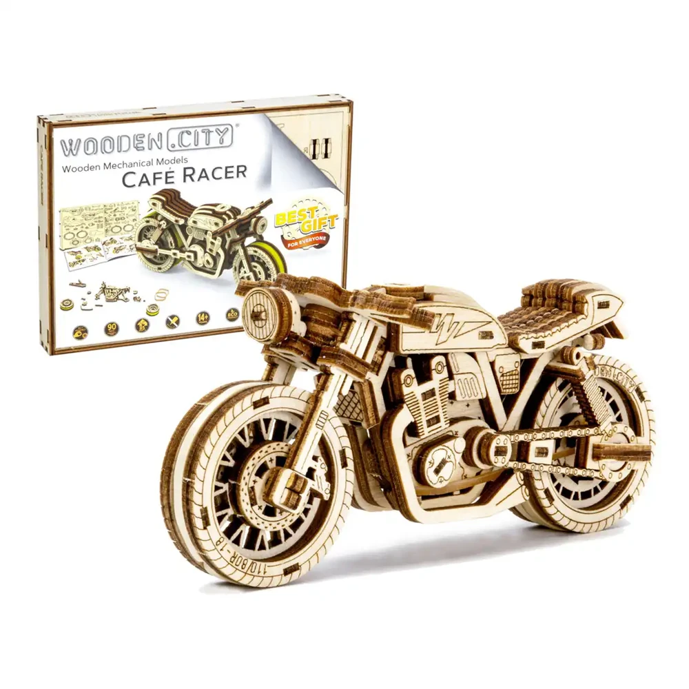 Dėlionė WOODEN CITY 3D Medinis Puzzle Cafe Racer Motociklas