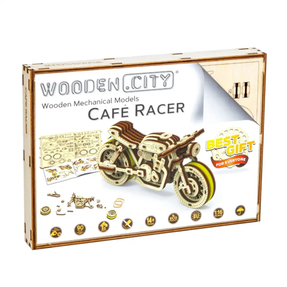 Dėlionė WOODEN CITY 3D Medinis Puzzle Cafe Racer Motociklas