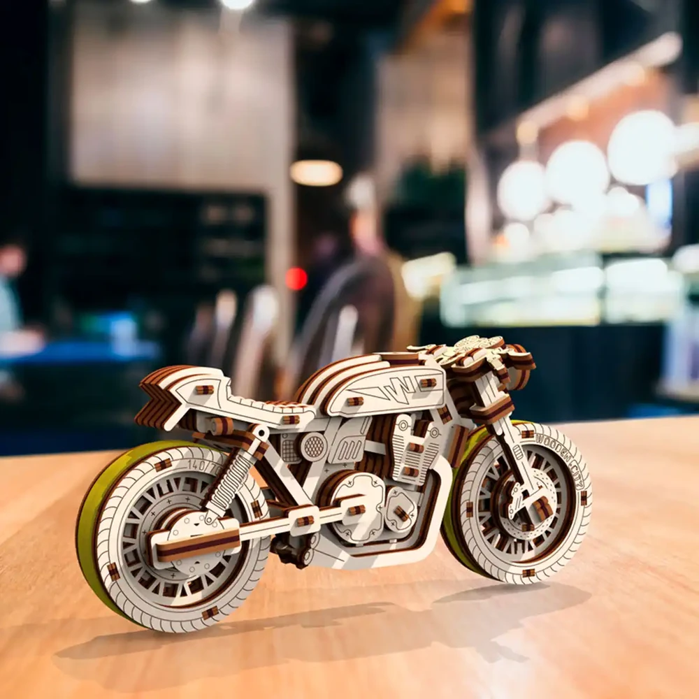 Dėlionė WOODEN CITY 3D Medinis Puzzle Cafe Racer Motociklas