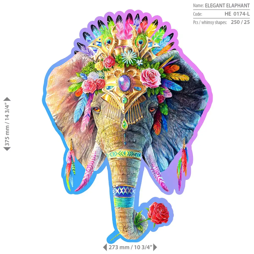 Hobilt Medinė dėlionė Woodencity Elegant Elephant, 250 detalių