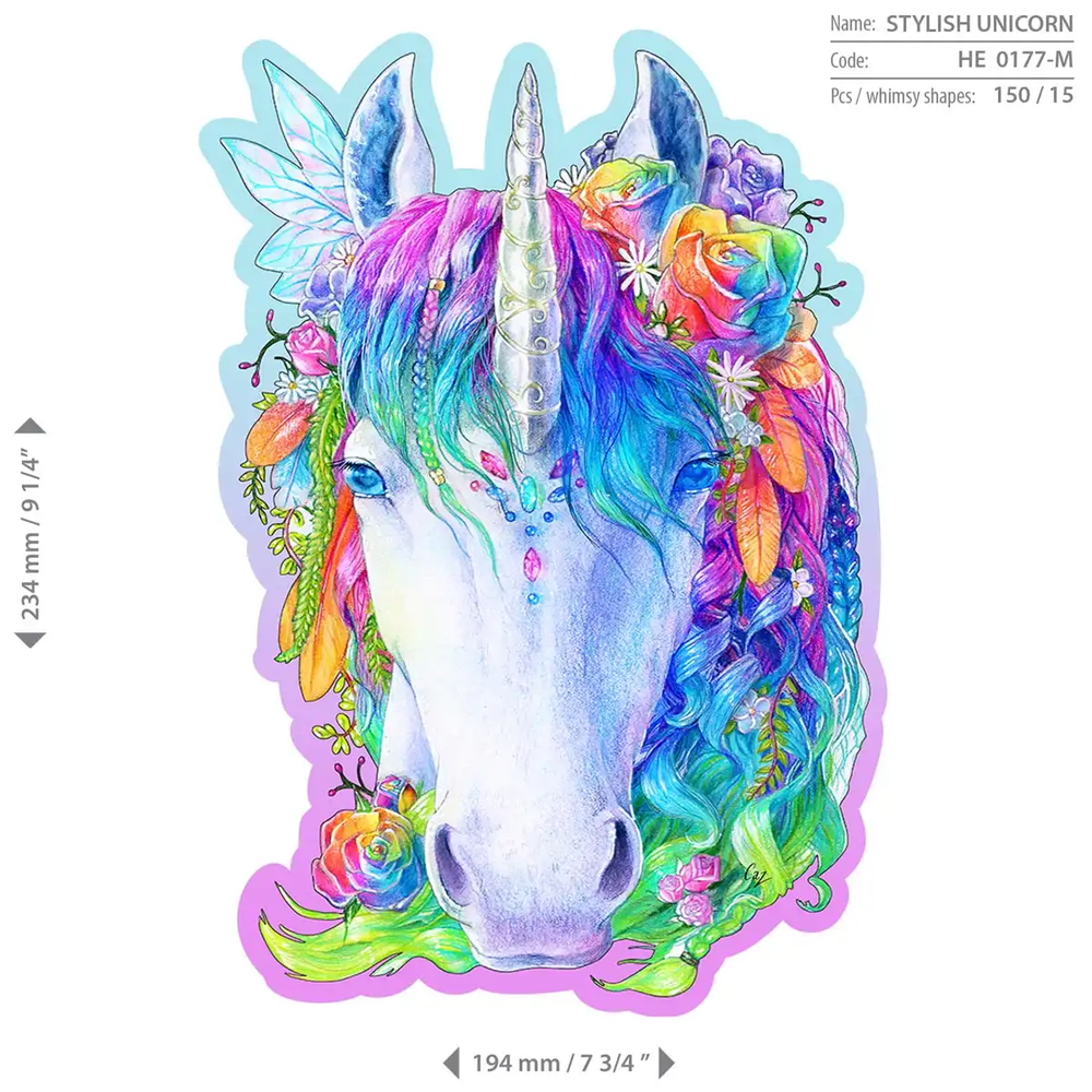 Medinė dėlionė Woodencity Stylish Unicorn, 150 detalių