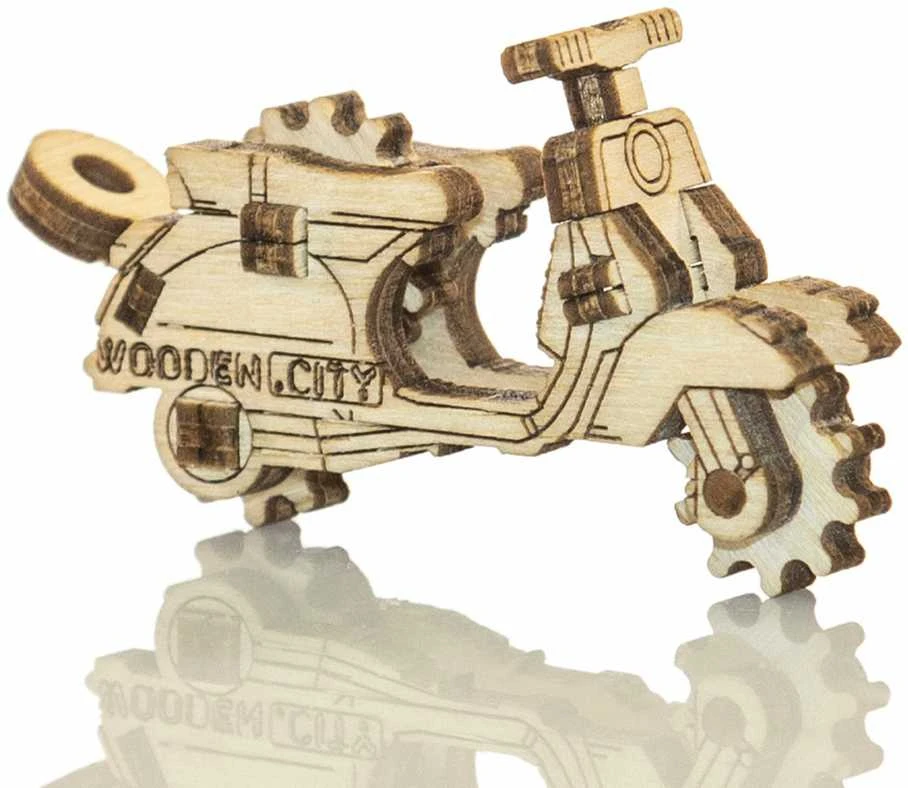 Dėlionė WOODEN CITY 3D Medinis Puzzle Modelis Senoviniai Automobiliai ir Motociklas