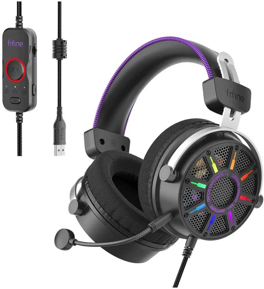 FIFINE H19 RGB žaidimų ausinės su laidiniu pulteliu