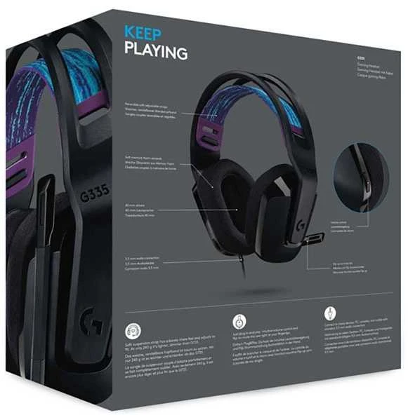 Laidinės žaidimų ausinės Logitech G335, juodos spalvos