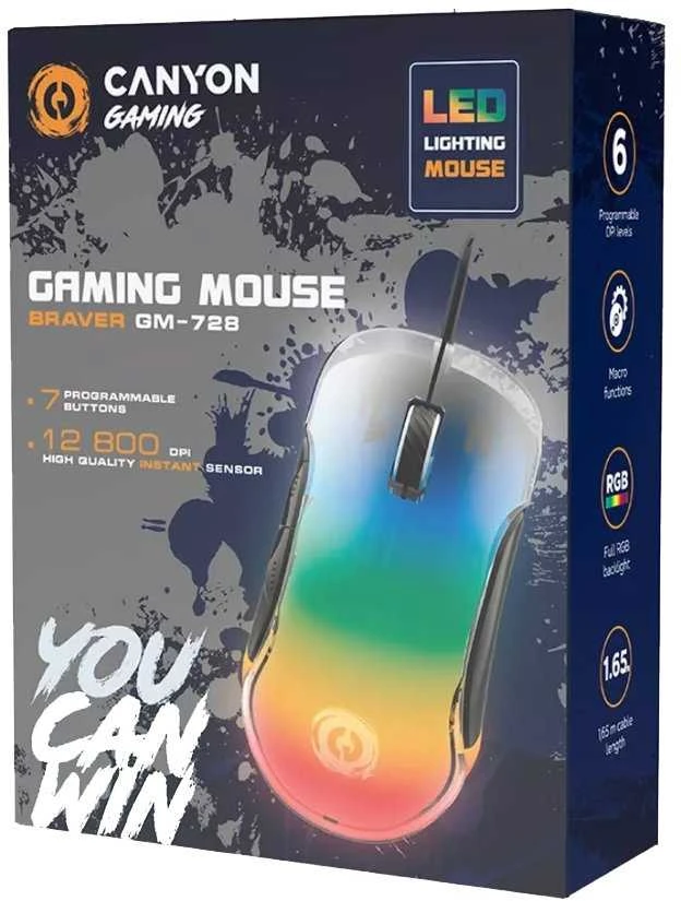 CANYON pelė Braver GM-728 LED Crystal 7buttons su laidu Juodas