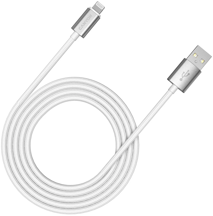 CANYON kabelis MFI-3 Lightning 12W 1m Baltas
