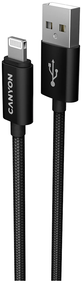 CANYON kabelis MFI-3 Lightning 12W 1m Juodas