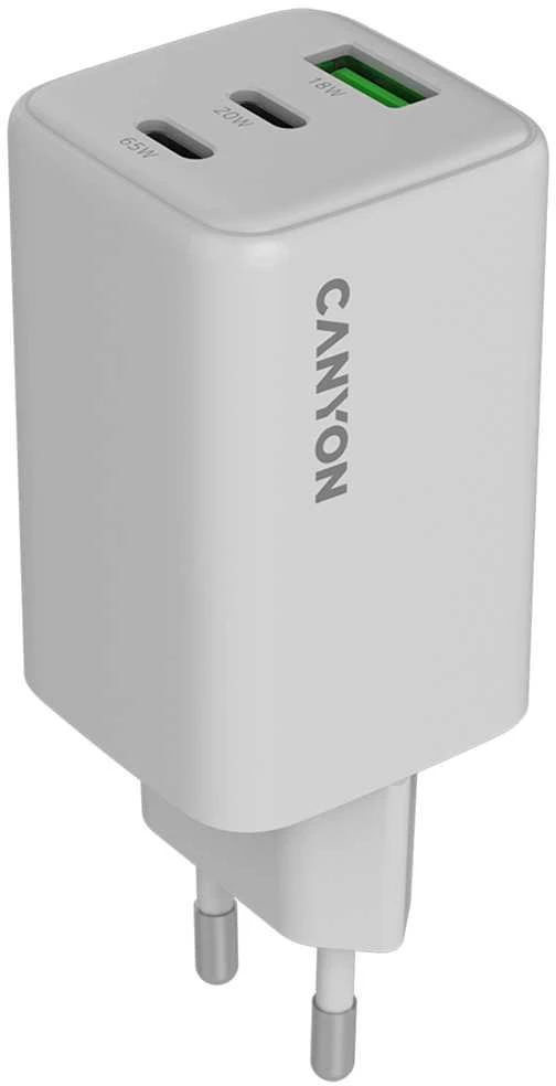 CANYON įkroviklis CU65ACC GaN 65W 2xPD 1xQC EU Baltas