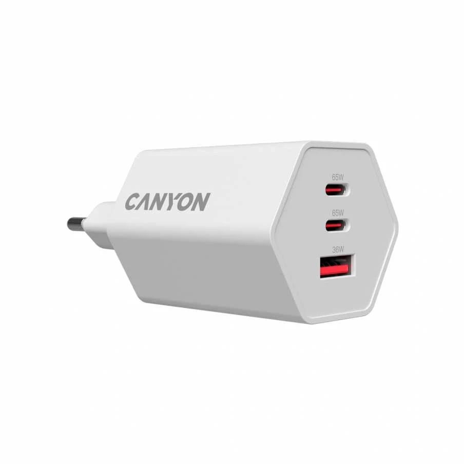 CANYON įkroviklis HEXAGON 65 GaN 65W 2xPD 1xQC EU Baltas