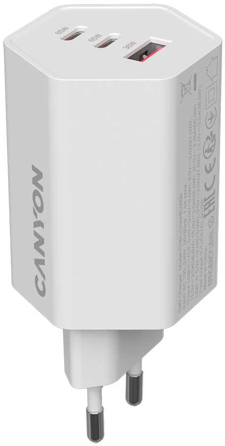 CANYON įkroviklis HEXAGON 65 GaN 65W 2xPD 1xQC EU Baltas