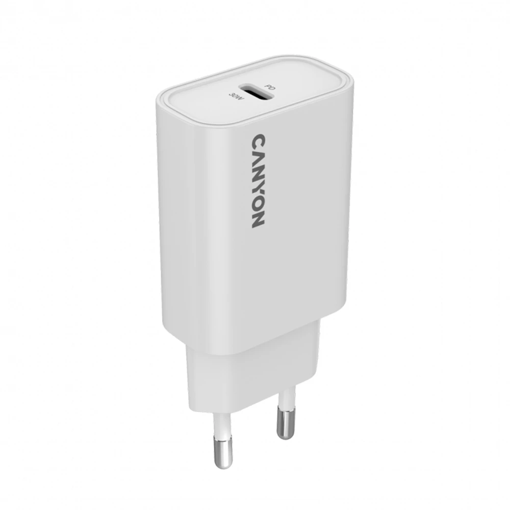 CANYON įkroviklis OnCharge 30CL, maksimali galia 30W, 1xPD, ES, baltas