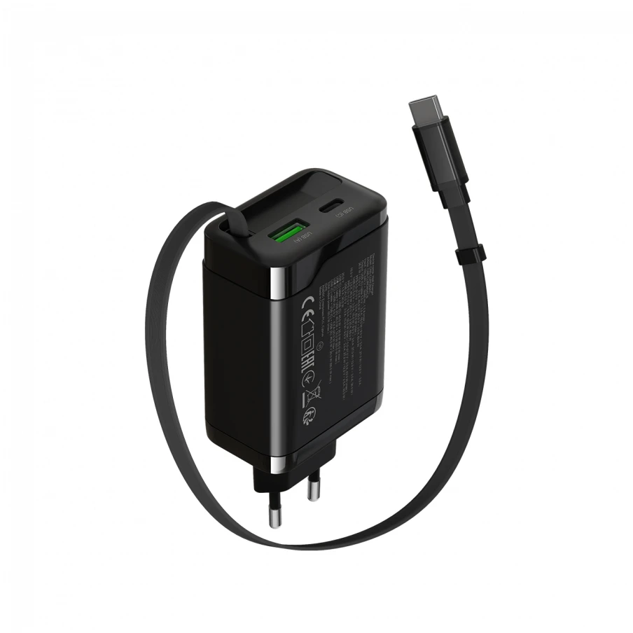 CANYON įkroviklis OnCharge 65RC įmontuojamas laidas USB-C 65W 1xPD 1xQC EU Juodas