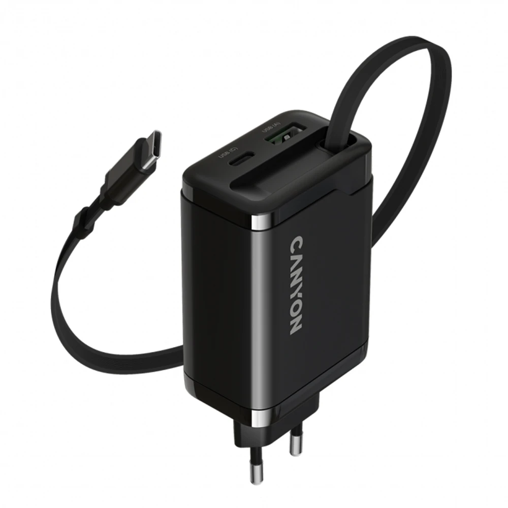 CANYON įkroviklis OnCharge 65RC įmontuojamas laidas USB-C 65W 1xPD 1xQC EU Juodas