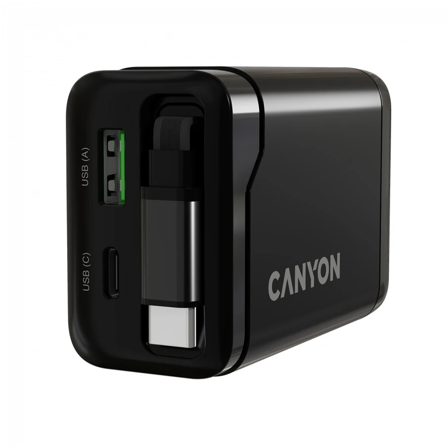 CANYON įkroviklis OnCharge 65RC įmontuojamas laidas USB-C 65W 1xPD 1xQC EU Juodas