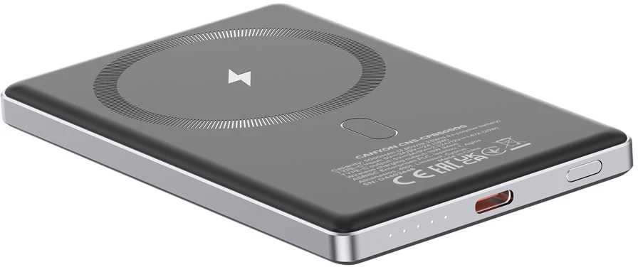 CANYON maitinimo blokas OnPower 505 plonas magnetinis 5000 mAh PD20W tamsiai pilkas