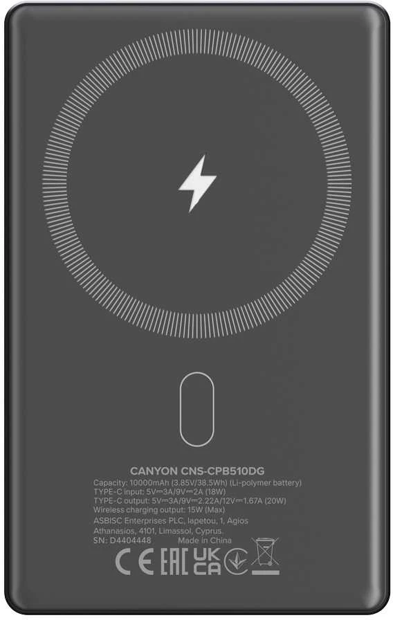 „Canyon OnPower 510 slim MagSafe“ 10000 mAh PD 20W akumuliatorius