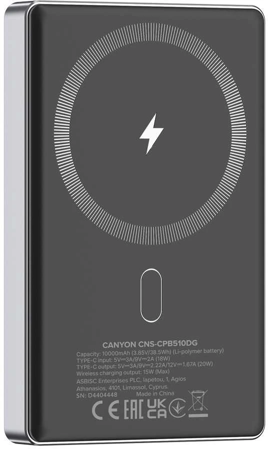 „Canyon OnPower 510 slim MagSafe“ 10000 mAh PD 20W akumuliatorius