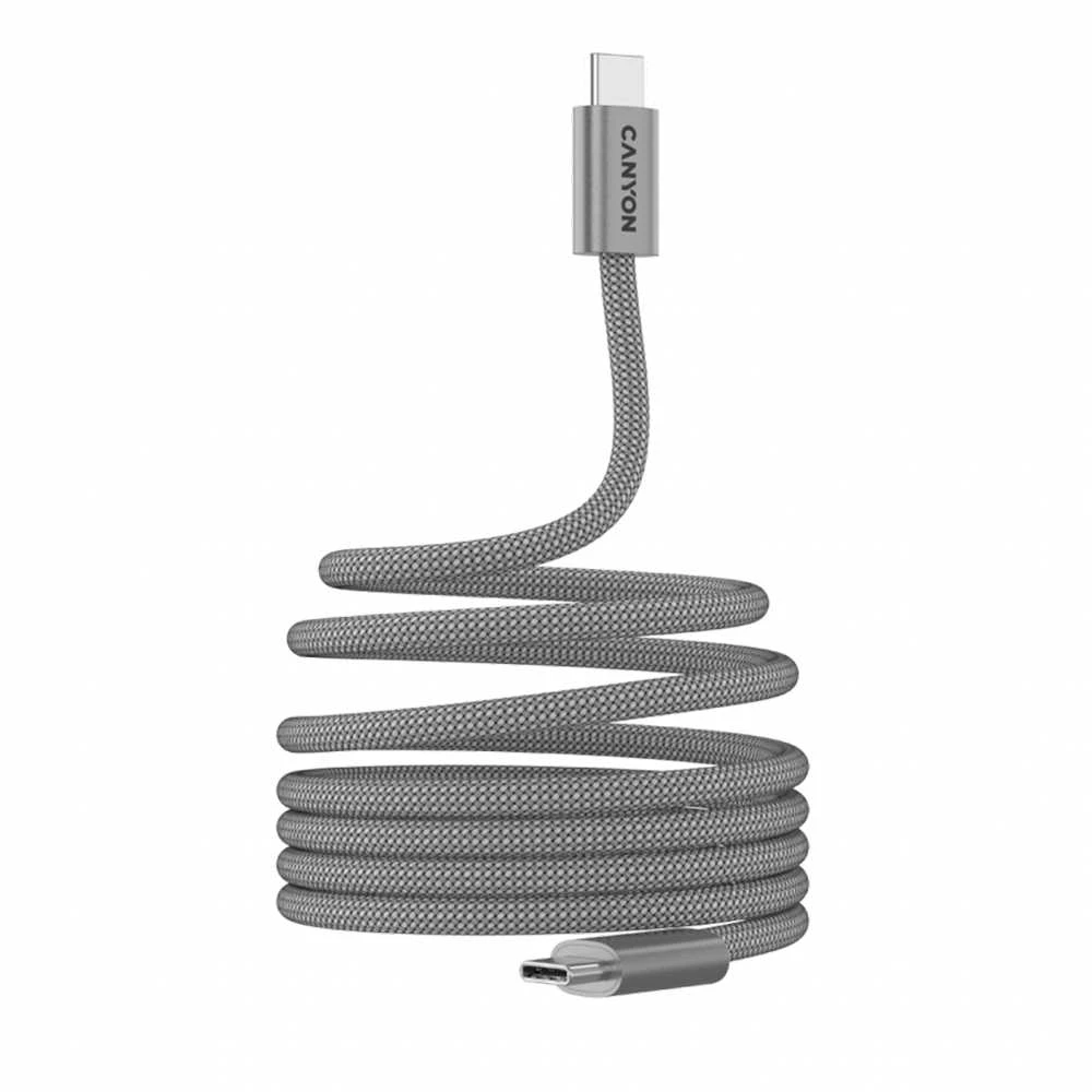 CANYON kabelis OnWire 60MG C-C 60W magnetinis pintas 1m šviesos pilkas