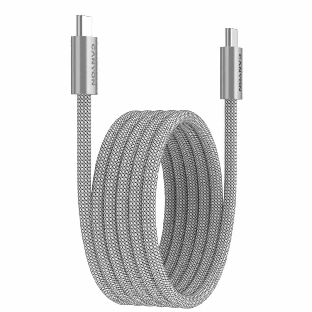 CANYON kabelis OnWire 60MG C-C 60W magnetinis pintas 1m šviesos pilkas