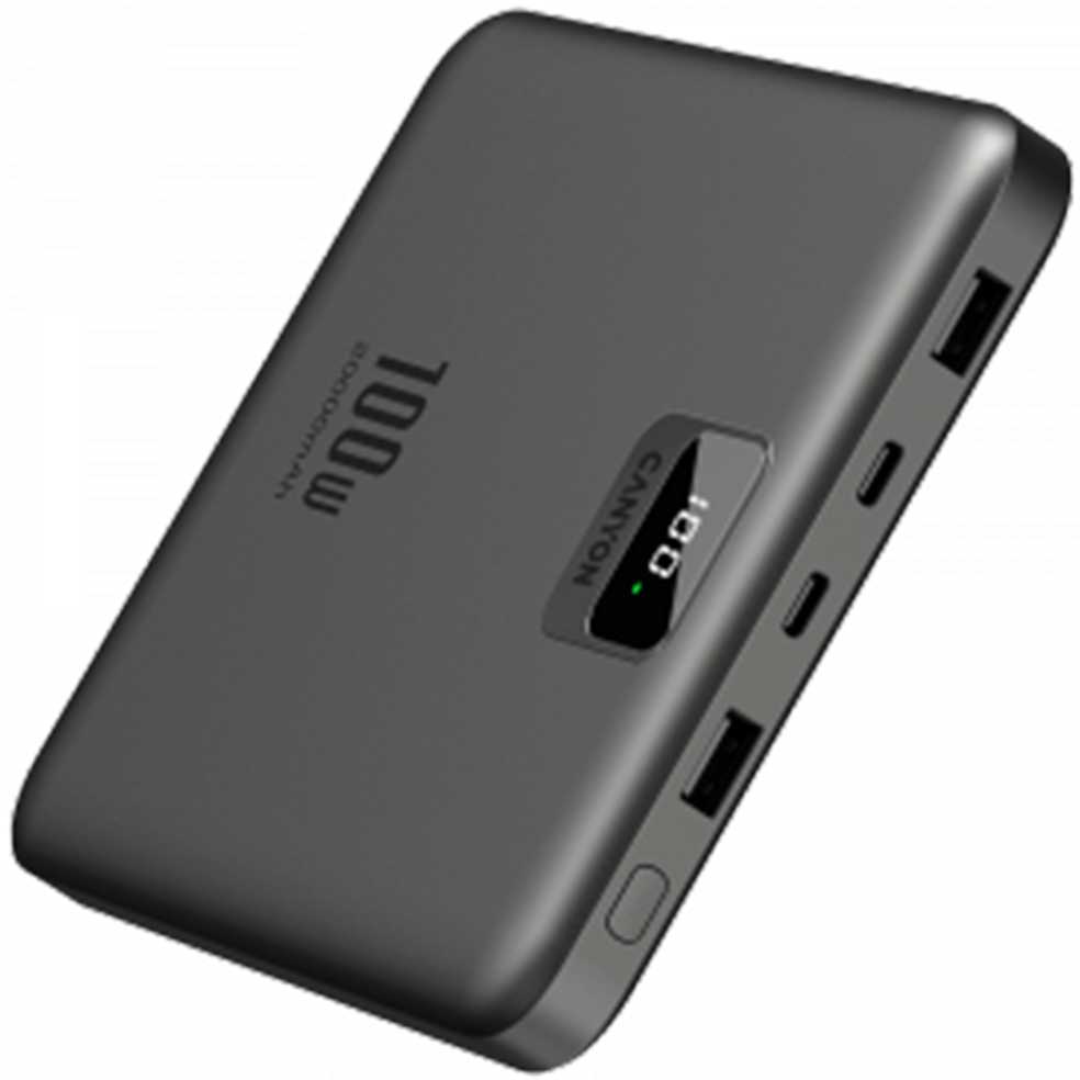 Canyon Powerbank PB-2008 LED 20000 mAh PD100W QC3.0 tamsiai pilka