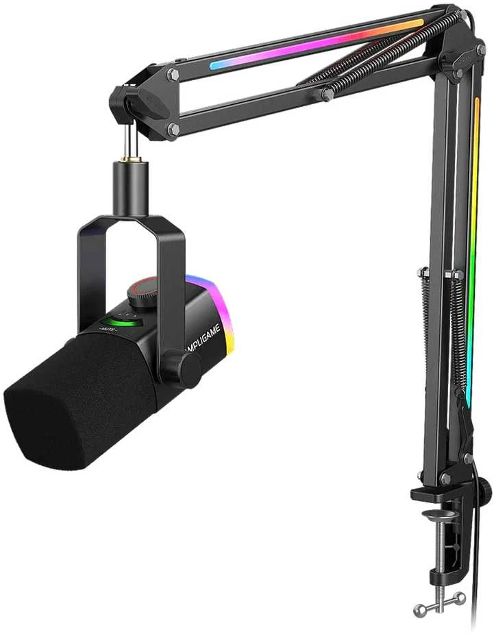 FIFINE AmpliGame AM8 PROT laidinis mikrofonas su stovu ir RGB apšvietimu USB/XLR