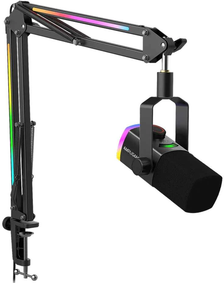 FIFINE AmpliGame AM8 PROT laidinis mikrofonas su stovu ir RGB apšvietimu USB/XLR