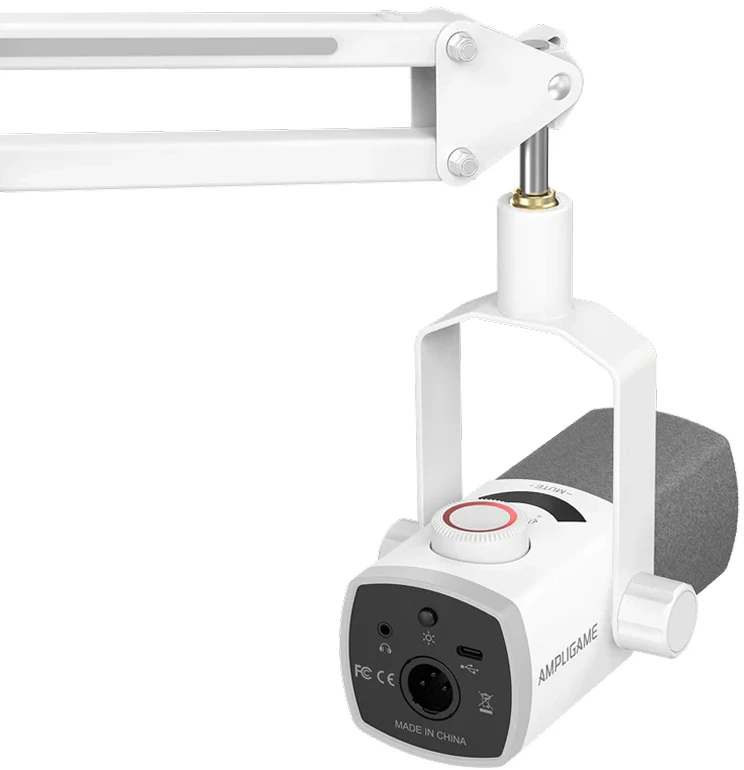 FIFINE AmpliGame AM8W PROT laidinis mikrofonas su stovu ir RGB apšvietimu USB/XLR