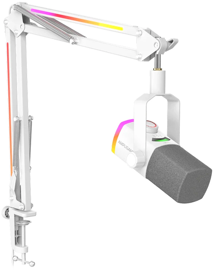 FIFINE AmpliGame AM8W PROT laidinis mikrofonas su stovu ir RGB apšvietimu USB/XLR
