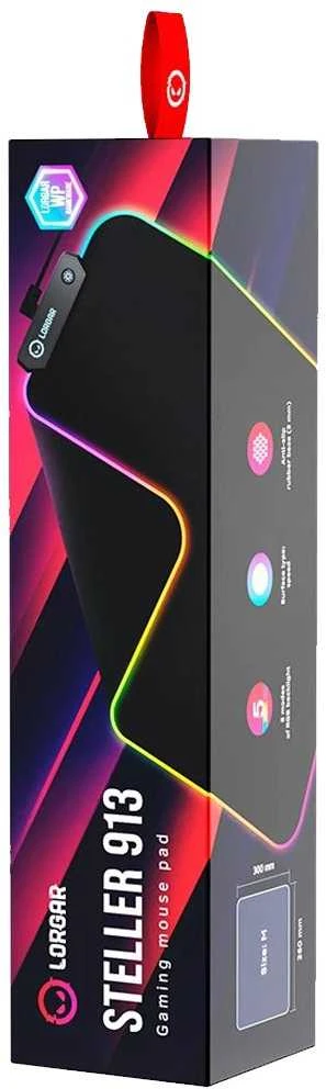 Lorgar Steller 913, Pelės kilimėlis žaidimams, Didelės spartos paviršius, neslystantis guminis pagrindas, RGB apšvietimas, USB jungtis, Lorgar WP Gameware palaikymas, dydis: 360mm x 300mm x 3mm, svoris 0,250kg