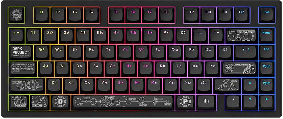 Klaviatūra „Dark Project ALU81A Terra Nova Juodas“, G3MS „Moonstone Switch“, RU