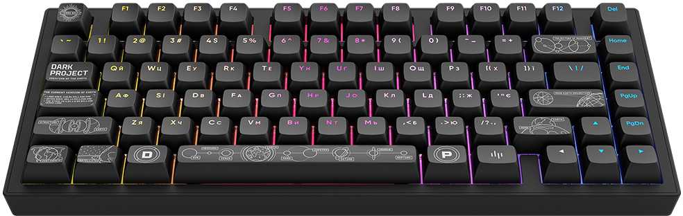 Klaviatūra „Dark Project ALU81A Terra Nova Juodas“, G3MS „Moonstone Switch“, RU