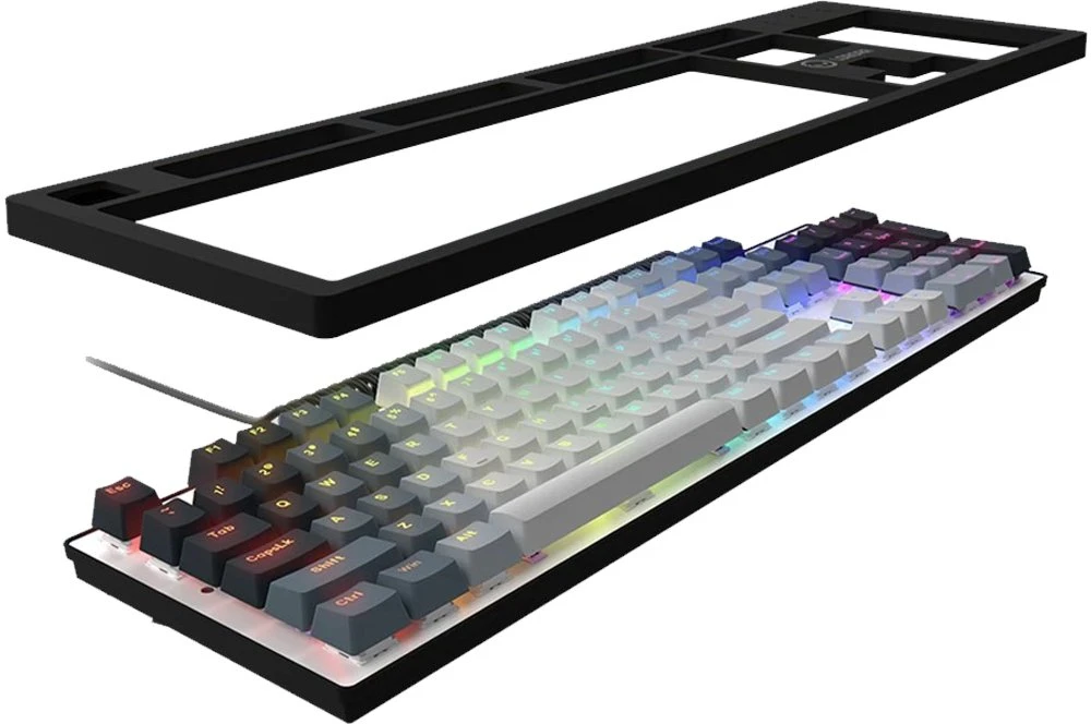 LORGAR Azar 514, Laidinė mechaninė žaidimų klaviatūra, RGB apšvietimas, 1680000 spalvų variacijų, 18 režimų, mygtukų skaičius: 104, 50M paspaudimų, linijiniai sapnų jungikliai, spyruoklinis kabelis iki 3,4m, ABS plastikas+metalas, magnetinis dangtelis, 450*136*39mm, išdėstymas baltas 1.17mm