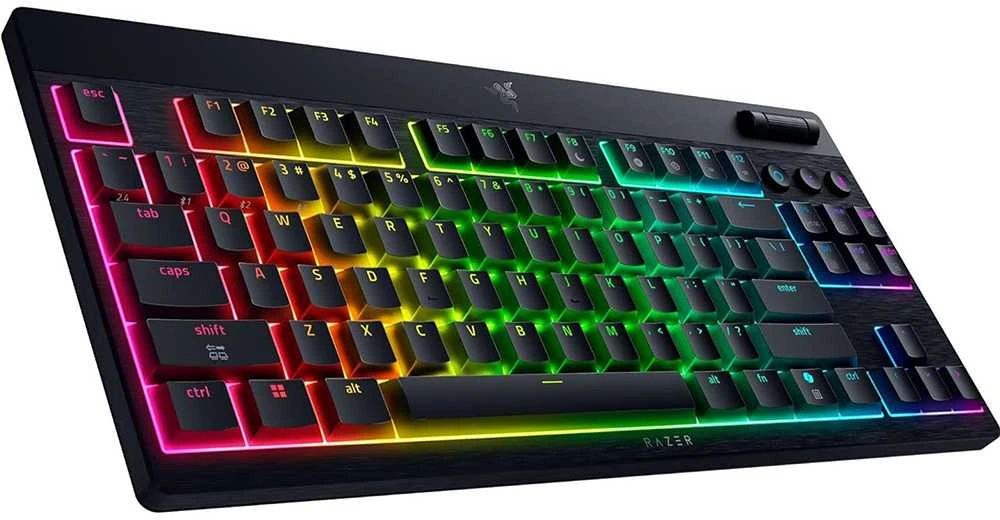 Razer | BlackWidow V4 žemo profilio be klavišų HyperSpeed | Klaviatūra | Belaidis | JAV | Bluetooth | Geltona jungikliai | Juodas
