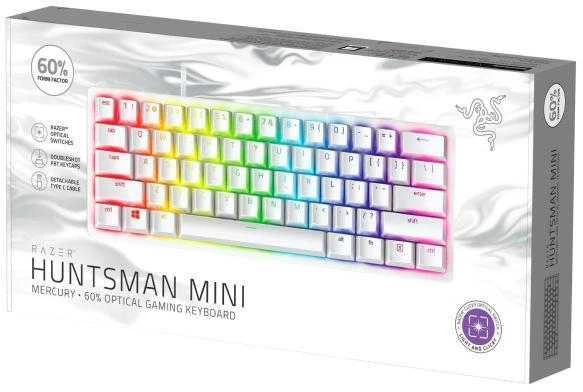 60% Mechaninė Žaidimų klaviatūra Razer Huntsman Mini Mercury Edition, Clicky Optical Switch (Purple), US išdėstymas