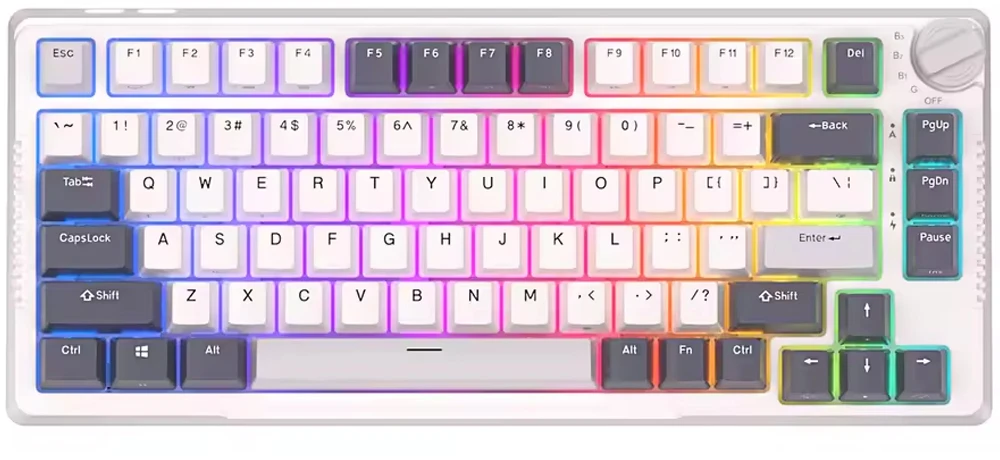 Royal Kludge RH81 balta belaidė mechaninė klaviatūra | 75%, Hot-swap, RGB, Brown Switches, US