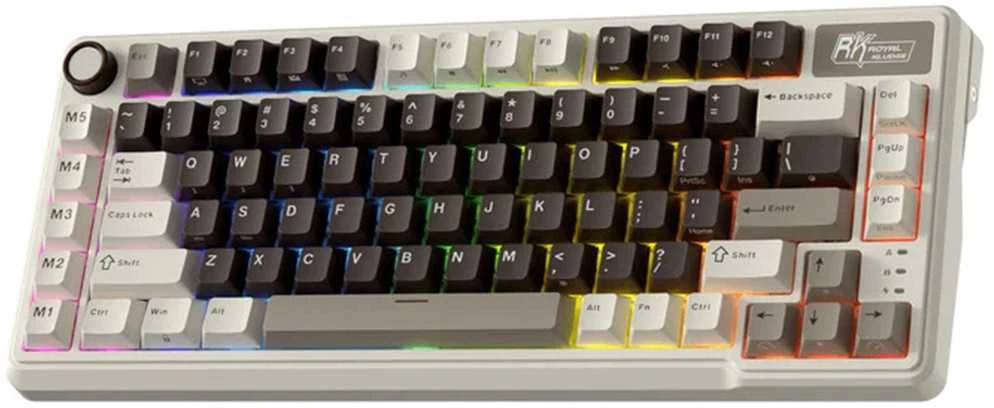 Royal Kludge L75 RGB Mocha Pilkas belaidė klaviatūra | 75%, Hot-swap, rusvai gelsvi jungikliai, US