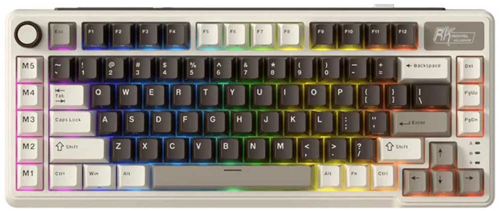 Royal Kludge L75 RGB Mocha Pilkas belaidė klaviatūra | 75%, Hot-swap, rusvai gelsvi jungikliai, US