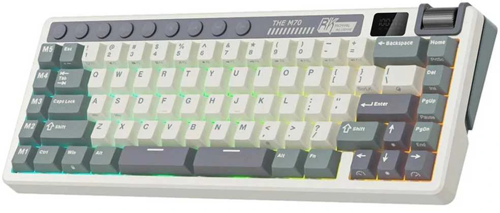 Royal Kludge M70 RGB Cyan belaidė klaviatūra | 75%, Hot-swap, rusvai gelsvas Switches, US