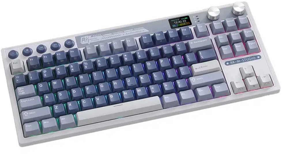 Royal Kludge RK M87 Ocean Mėlyna belaidė klaviatūra | TKL, Hot-swap, rusvai gelsvas switches, US