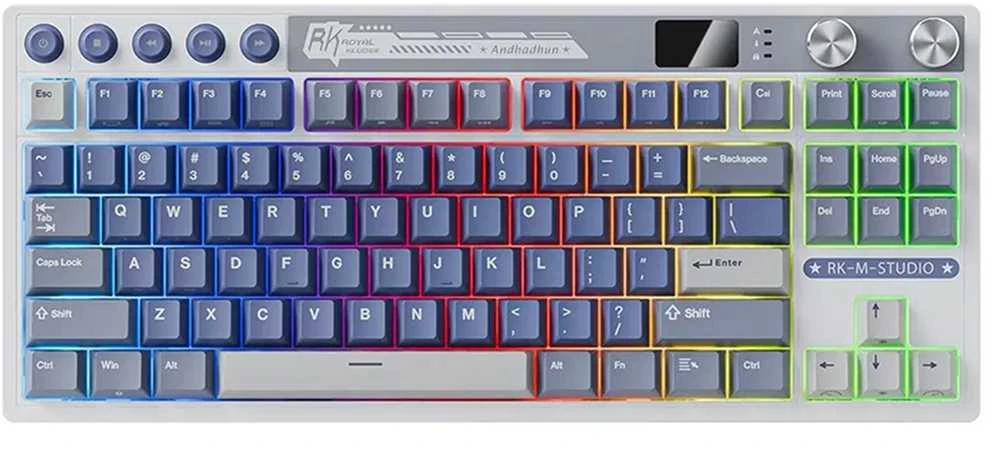 Royal Kludge RK M87 Ocean Mėlyna belaidė klaviatūra | TKL, Hot-swap, rusvai gelsvas switches, US