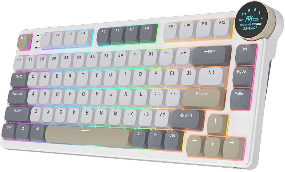 Royal Kludge RK N80 RGB Pearly Dawn belaidė klaviatūra |75%, Hot-swap, Raudona switches, US