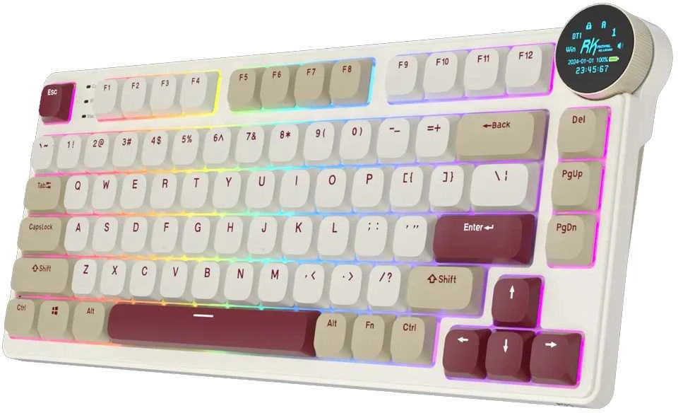 Royal Kludge RK N80 RGB Rosy Clouds belaidė klaviatūra |75%, Hot-swap, Raudona switches, US