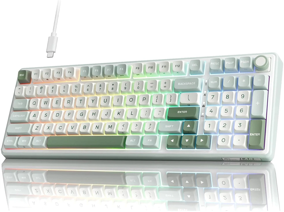 Royal Kludge RK-R98 RGB Sky Cyan laidinė klaviatūra | 96%, Hot-swap, rusvai gelsvas switches, US